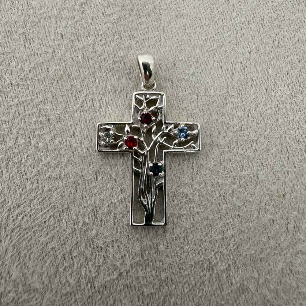 Multi Gemstone Sterling Silver Cross Pendant - image 5